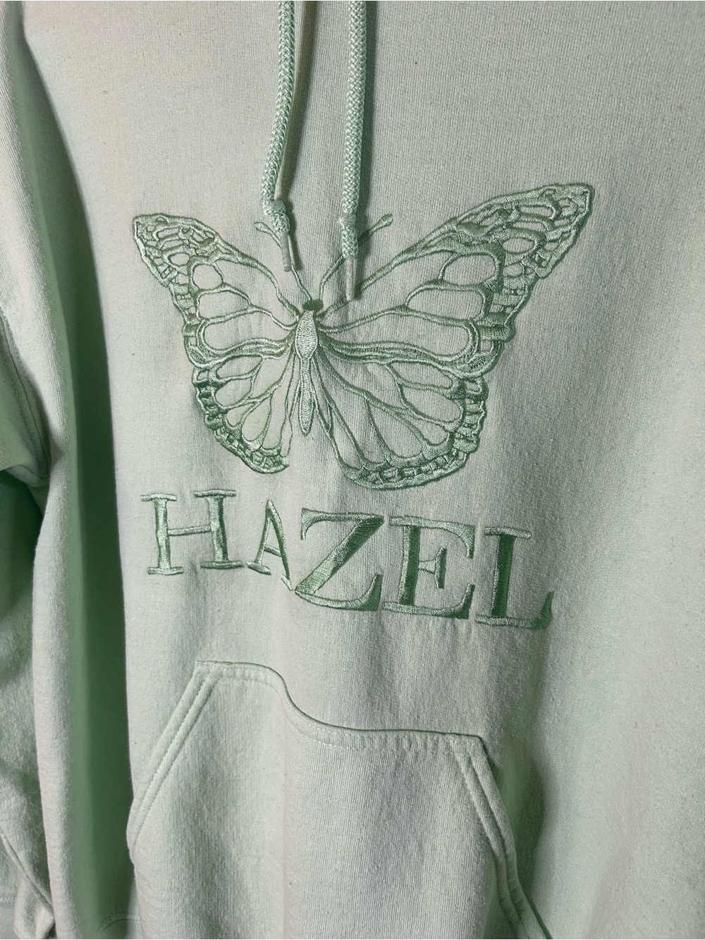 HAZEL Butterfly Embroidered Hoodie- Pistachio Green/ Size Medium - Picture 2 of 4